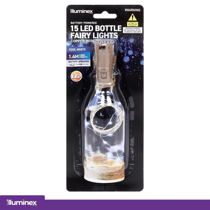 Fairy Lights Bottle Cool White 15 LED Battery Operated Copper Wire – image 4