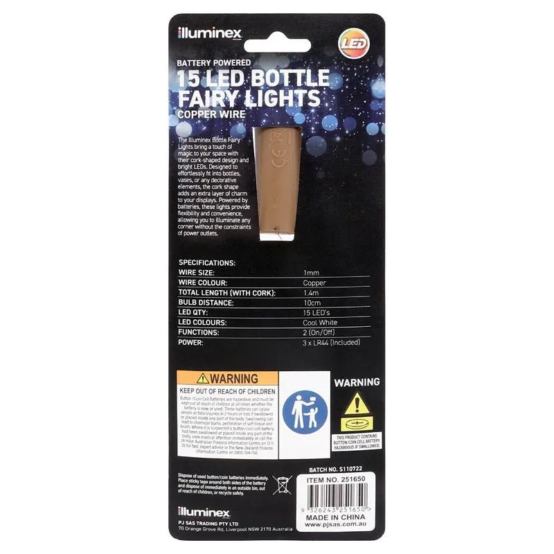 Fairy Lights Bottle Cool White 15 LED Battery Operated Copper Wire – image 3