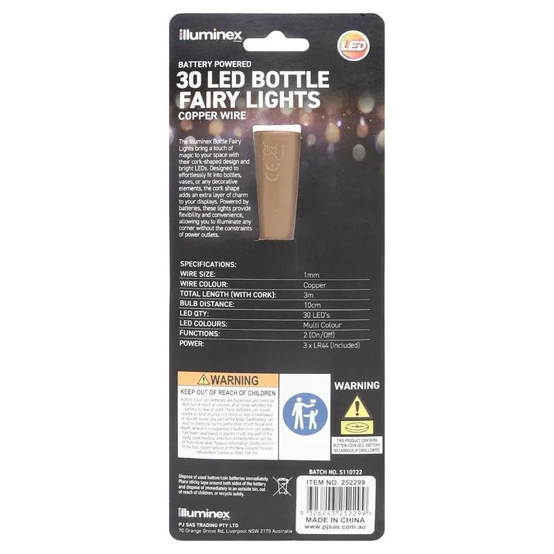 Fairy Lights Bottle Multi Colour 30 LED Battery Operated Copper Wire – image 3