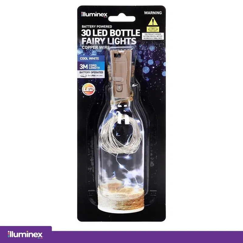 Fairy Lights Bottle Cool White 30 LED Battery Operated Copper Wire – image 4