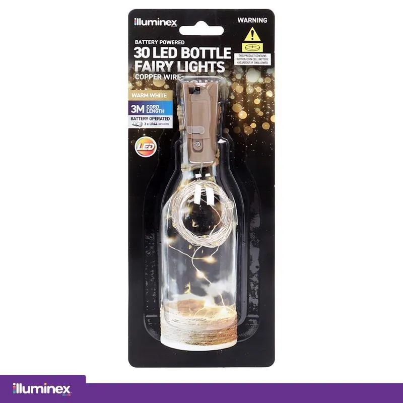 Fairy Lights Bottle Warm White 30 LED Battery Operated Copper Wire – image 4