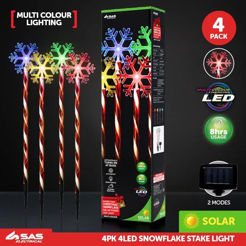 Christmas Stake Light Solar Candy Cane Snowflake 4pk 4LED 11.8cm X 10.4cm X 60cm 5m Total Length 1 Function Colour Changing – image 4