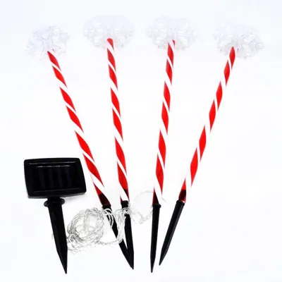 Christmas Stake Light Solar Candy Cane Snowflake 4pk 4LED 11.8cm X 10.4cm X 60cm 5m Total Length 1 Function Colour Changing