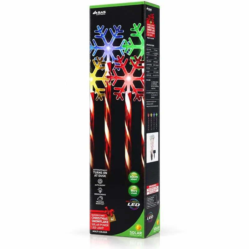 Christmas Stake Light Solar Candy Cane Snowflake 4pk 4LED 11.8cm X 10.4cm X 60cm 5m Total Length 1 Function Colour Changing – image 3