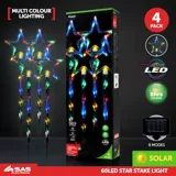 Christmas Stake Light Solar Star 4pk 60LED (15 Per Stake) 19cm X 19cm X 66cm 3.4m Total Length Multi Colour 8 Functions – image 4