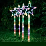 Christmas Stake Light Solar Star 4pk 60LED (15 Per Stake) 19cm X 19cm X 66cm 3.4m Total Length Multi Colour 8 Functions – image 2