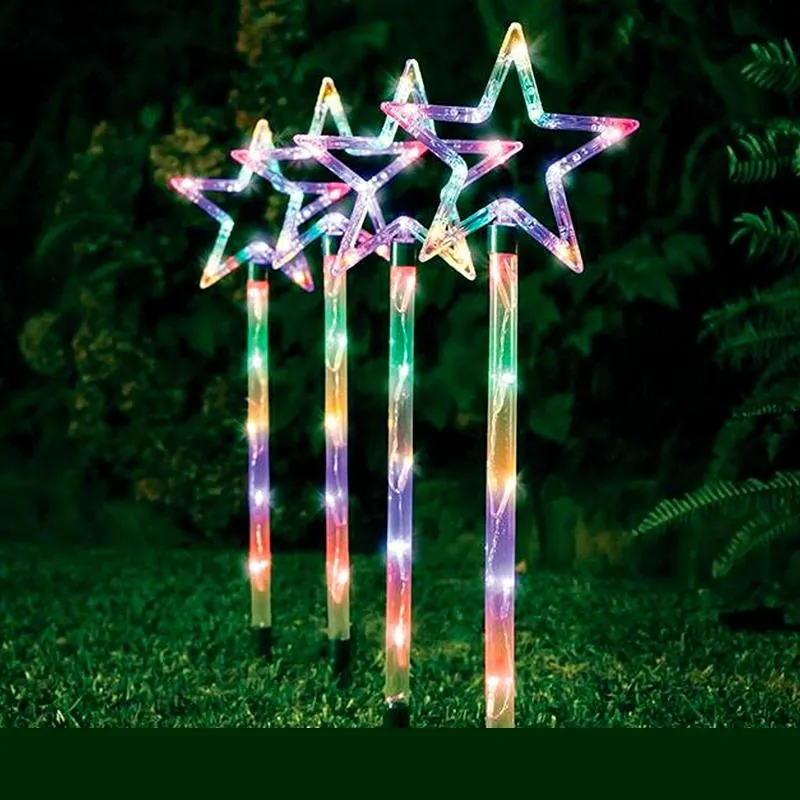 Christmas Stake Light Solar Star 4pk 60LED (15 Per Stake) 19cm X 19cm X 66cm 3.4m Total Length Multi Colour 8 Functions – image 2