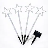 Christmas Stake Light Solar Star 4pk 60LED (15 Per Stake) 19cm X 19cm X 66cm 3.4m Total Length Multi Colour 8 Functions – image 1