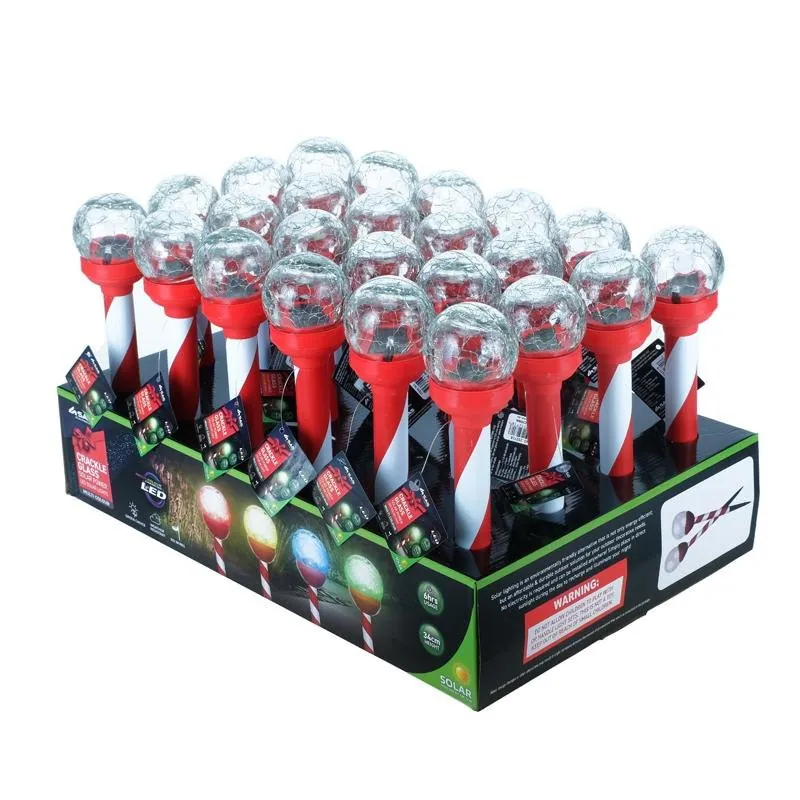Christmas Stake Light Solar Candy Cane Crackle Ball 1LED 7cm X 5.5cm X 34cm Multi Colour 1 Function Colour Changing – image 3