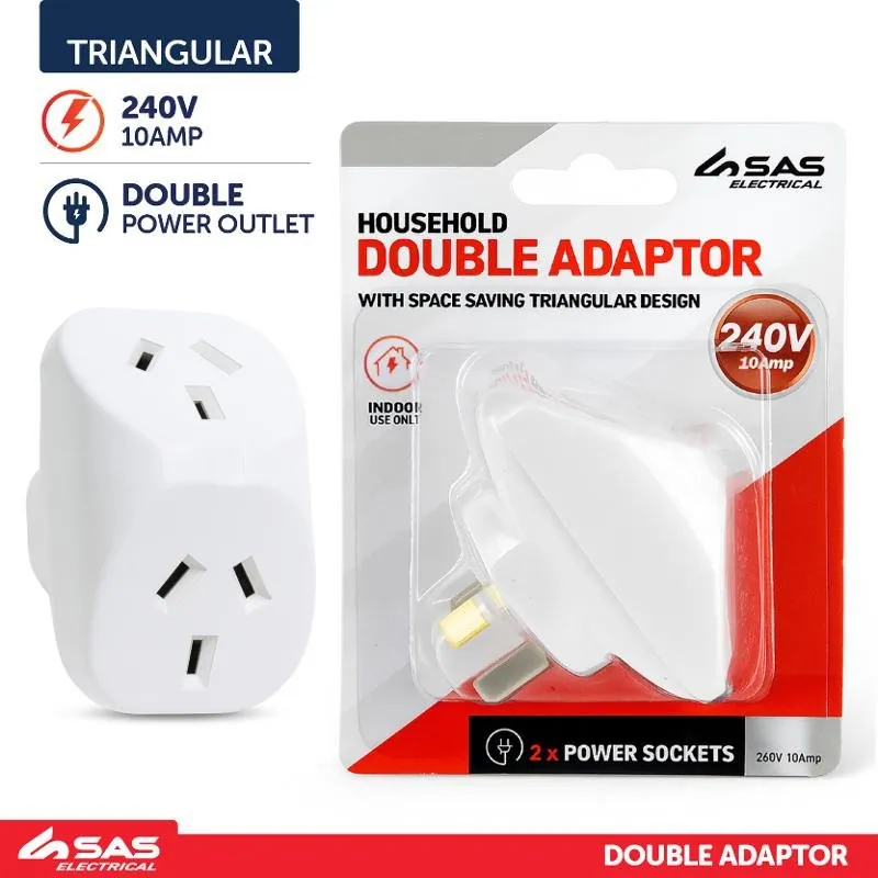Adapter Double (Triangular) White 240V 10A Max Load 2400W – image 2