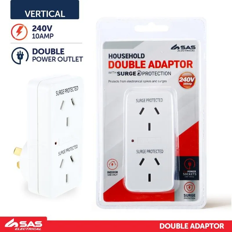 Adaptor Double with Surge Protection (Vertical) White 240V 10A Max Load 2400W – image 2