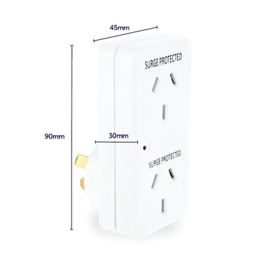 Adaptor Double with Surge Protection (Vertical) White 240V 10A Max Load 2400W