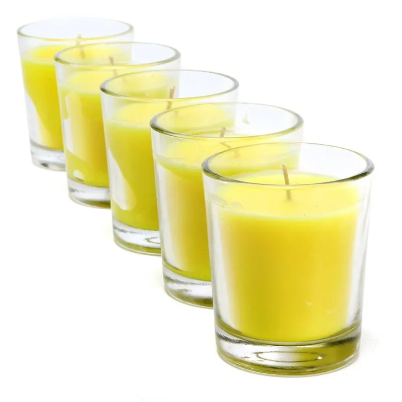 Citronella Candle in Shot Glass Holder 5pc 5cm X 6.5cm 45g Each Yellow Wax Clear Glass Outdoor UseApprox Burn Time: 8hrs Each – image 2