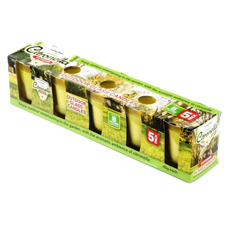 Citronella Candle in Shot Glass Holder 5pc 5cm X 6.5cm 45g Each Yellow Wax Clear Glass Outdoor UseApprox Burn Time: 8hrs Each – image 3