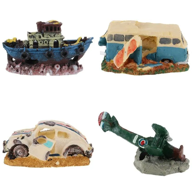 Fish Aquarium Novelty Ornament 4 Assorted Designs (Plane, Car, Van, Boat)- Sizes Vary – image 4
