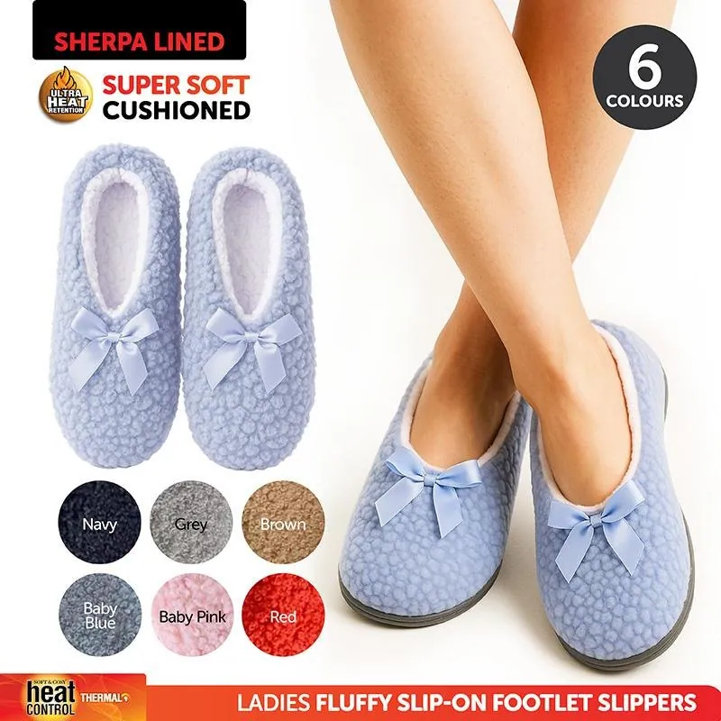 Slippers Womens Footlet Sherpa Lined Fluffy 6 Assorted Colours 2 Sizes: M,l – image 3