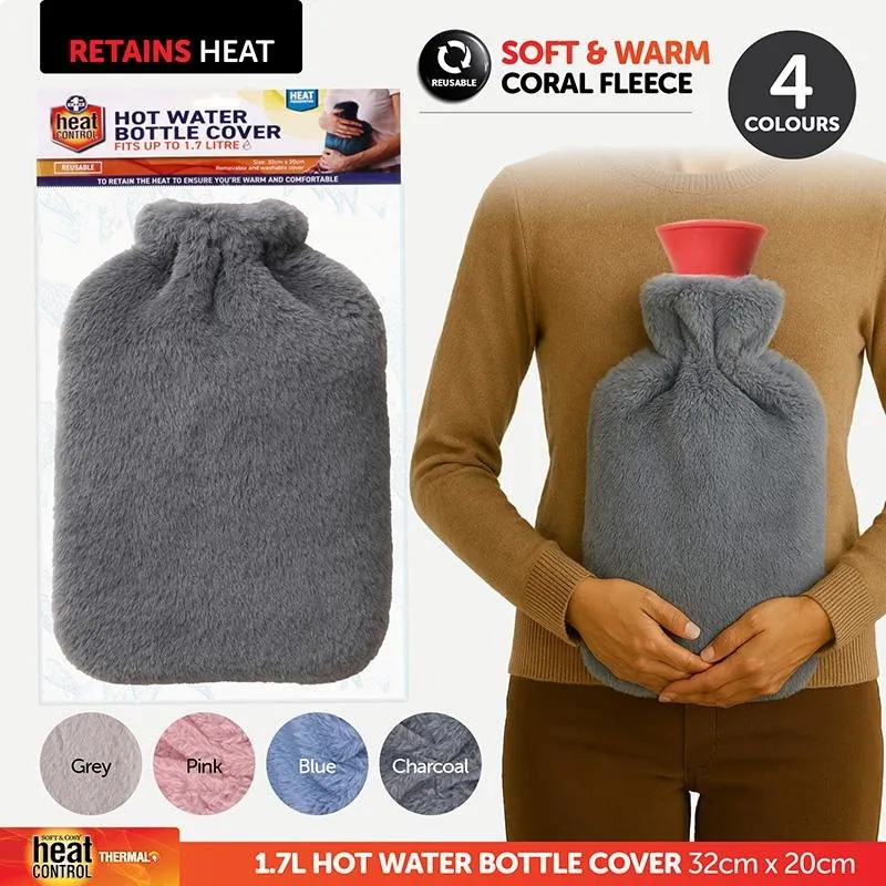 Hot Water Bottle Cover Coral Fleece for 1.7l Bottle 32cm X 20cm Grey, Pink, Blue & Charcoal – image 4