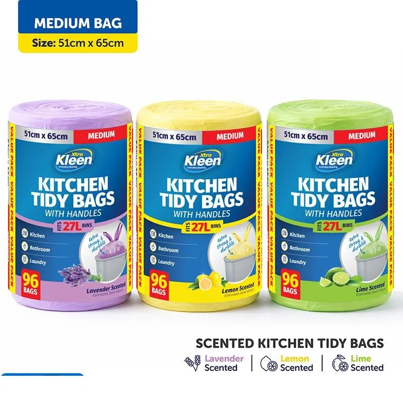 Garbage Bags Assorted Scents Kitchen Tidy with Handle Bulk 27l - 96pk - 51cm X 65cm - Lavender, Lemon, Lime – image 3
