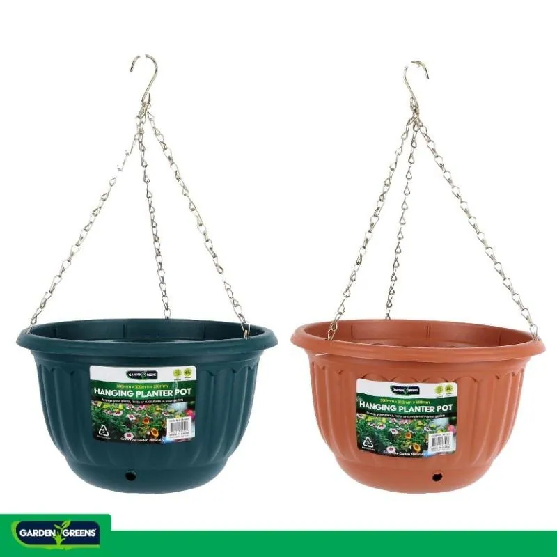 Planter Pot Round Hanging Chain 30cm X 30cm X 18cm Green & Terracotta – image 4
