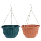 Planter Pot Round Hanging Chain 30cm X 30cm X 18cm Green & Terracotta – image 1