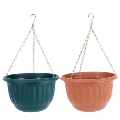 Planter Pot Round Hanging Chain 30cm X 30cm X 18cm Green & Terracotta