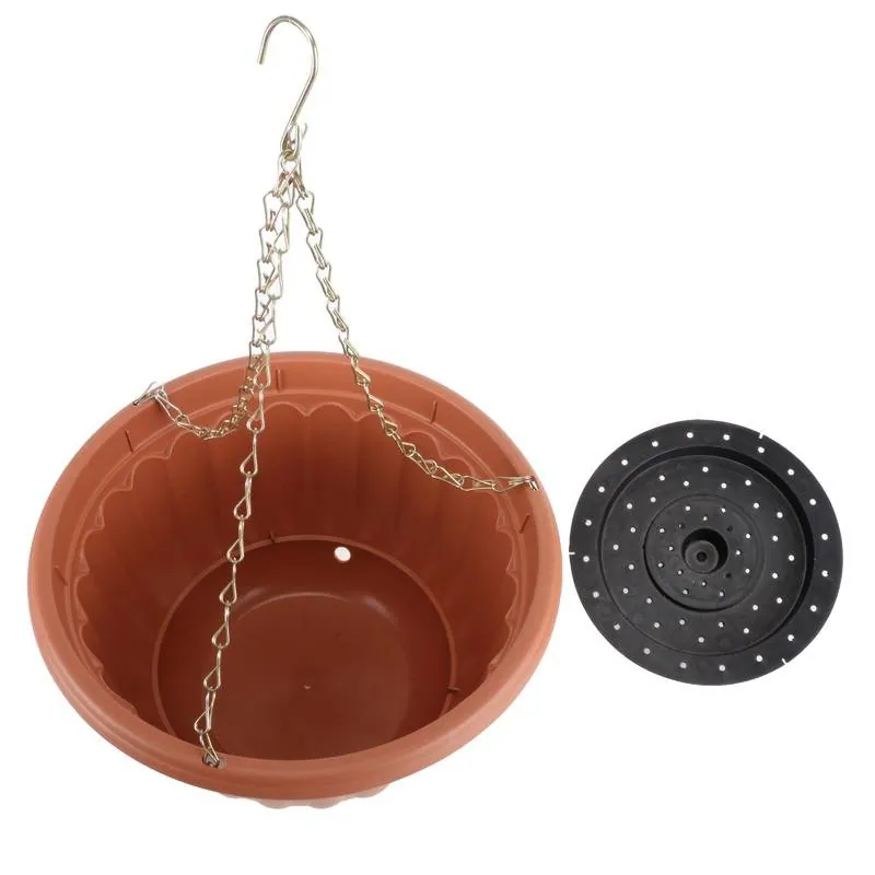 Planter Pot Round Hanging Chain 30cm X 30cm X 18cm Green & Terracotta – image 2