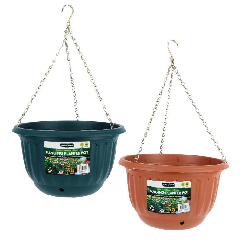 Planter Pot Round Hanging Chain 30cm X 30cm X 18cm Green & Terracotta – image 3