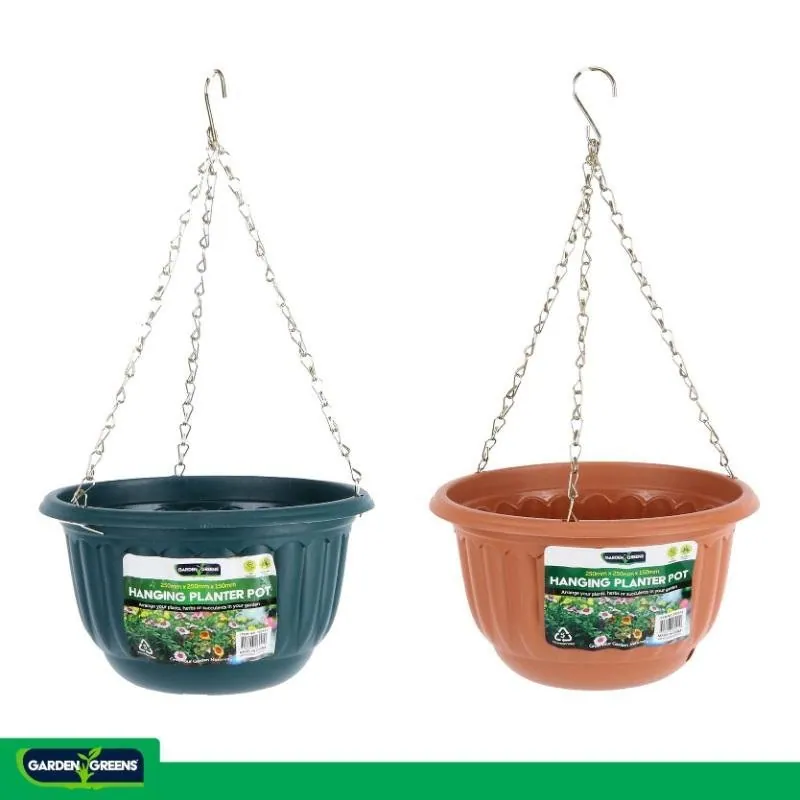 Planter Pot Round Hanging Chain 25cm X 25cm X 15cm Green & Terracotta – image 4
