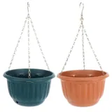Planter Pot Round Hanging Chain 25cm X 25cm X 15cm Green & Terracotta – image 1