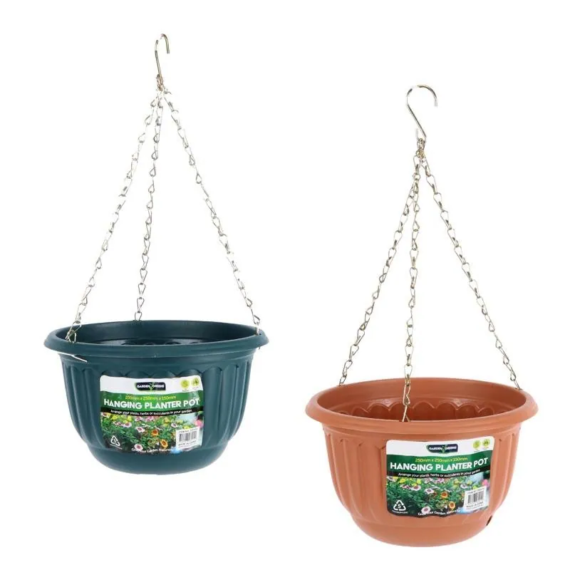 Planter Pot Round Hanging Chain 25cm X 25cm X 15cm Green & Terracotta – image 3