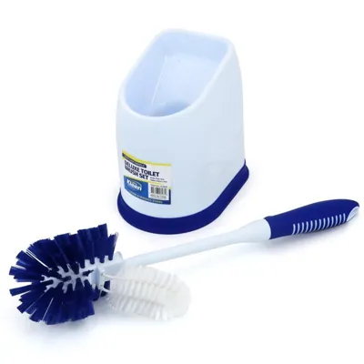 Deluxe Toilet Brush with Soft Grip Handle & Holder - (Brush: 37cm X 8cm X 8cm) (Holder: 16.8cm X 15cm X 12.2cm)