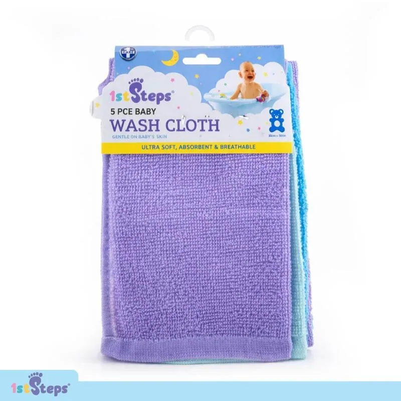 Baby Wash Cloth 5pk 30cm X 30cm Blue, Lime, Purple – image 4
