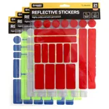 Adhesive Reflective Stickers Assorted Sizes Per Pack 21pc Assorted Colours Per Carton, Green, Blue, Red & White – image 1