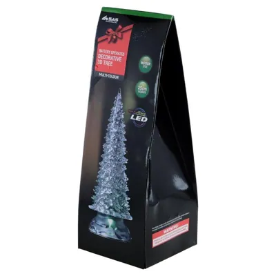 Decorative Light Battery Operated 3D Christmas Tree 25cm Multi Colour 1 Function Requires: 3xAAA (Not Included)