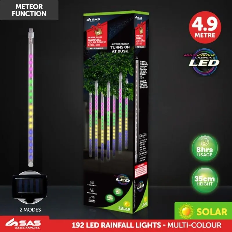 Christmas Fairy String Light Solar Tube 8pk 192 LED (24 Per Tube) 4.9m Total Length Multi Colour Meteor Function – image 4