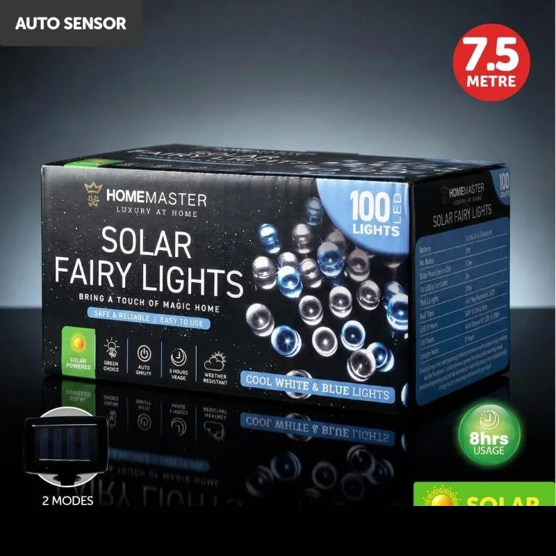 Christmas Fairy Light Solar 100LED 7.5m Total Length Cool White & Blue 2 Functions – image 4