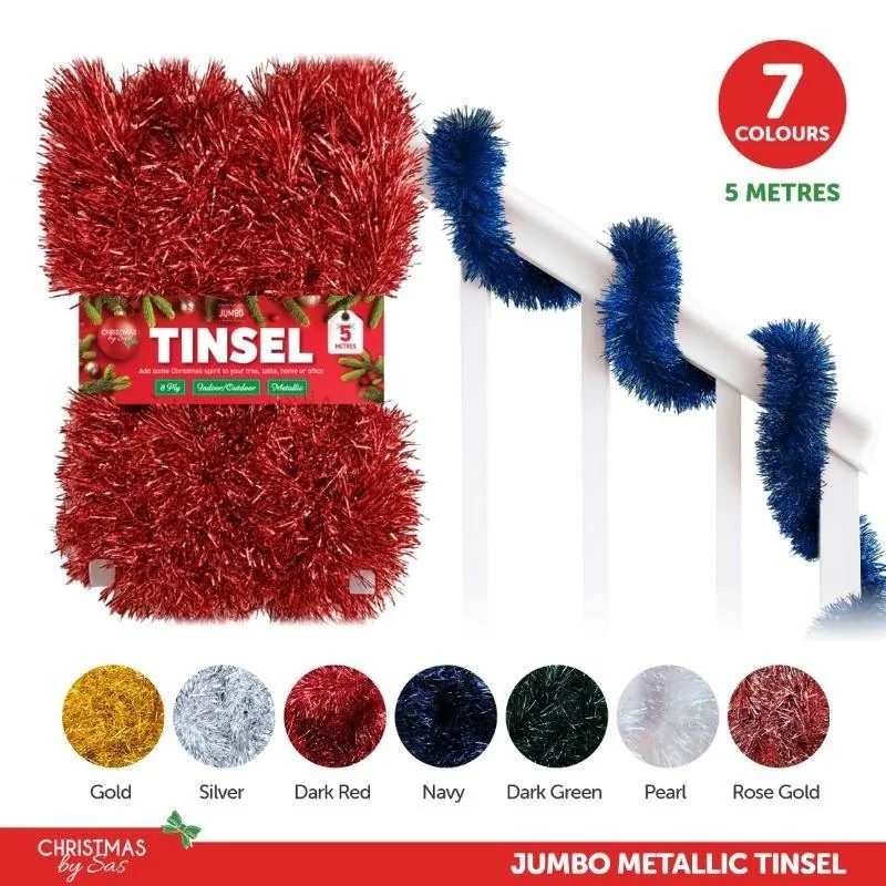 Christmas Tinsel Contemporary 5m X 9cm 8ply Gold, Silver, Dark Red, Navy, Rose Gold, Dark Green & Pearl – image 4