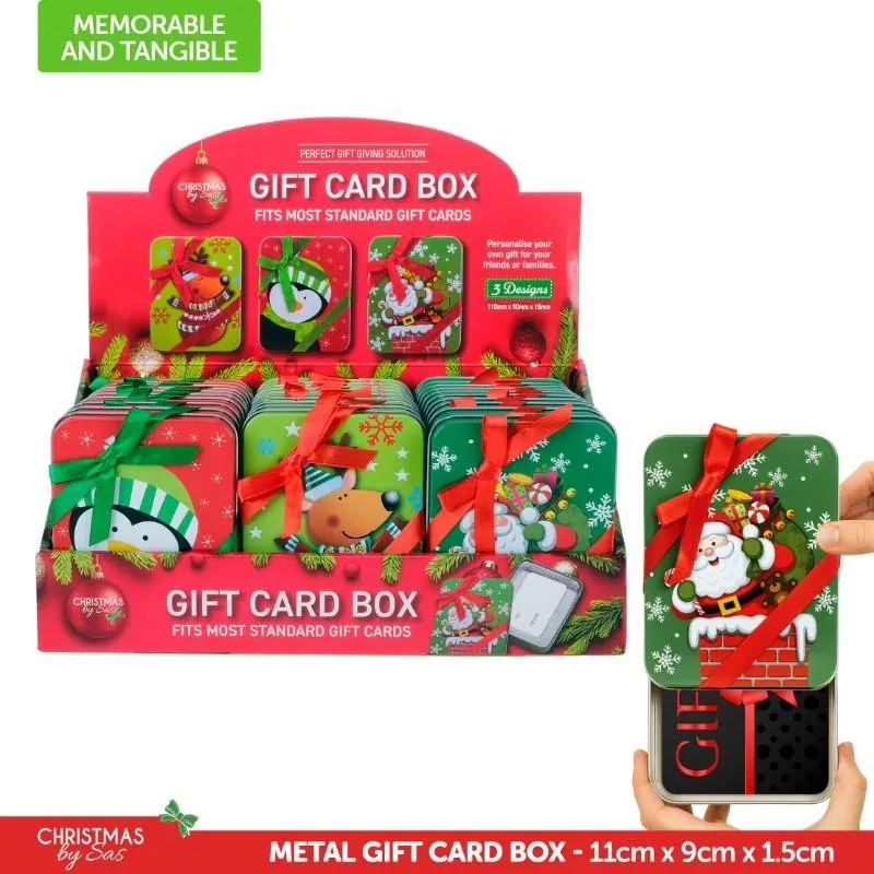 Gift Card Metal Box Christmas 1pk 11cm X 9cm X 1.5cm 3 Assorted Designs – image 4