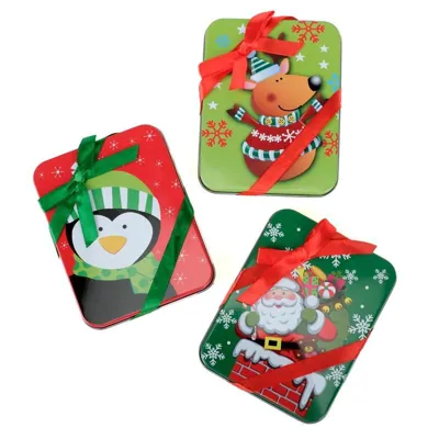 Gift Card Metal Box Christmas 1pk 11cm X 9cm X 1.5cm 3 Assorted Designs