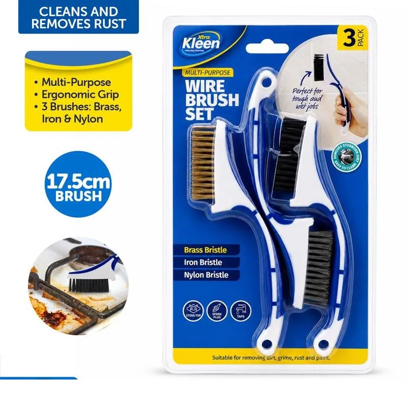 Wire Brush Set Includes Nylon, Brass & Iron Bristles 17.5cm X 1cm X 3cm 3pc – image 4