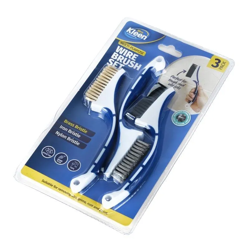 Wire Brush Set Includes Nylon, Brass & Iron Bristles 17.5cm X 1cm X 3cm 3pc – image 3
