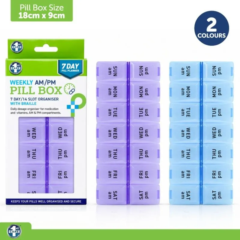 Pill Box 7 Day Organiser with 14 Slots with Braille – Blue & Purple – image 4