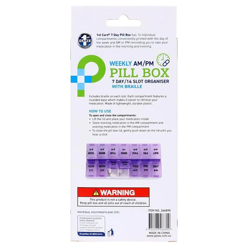 Pill Box 7 Day Organiser with 14 Slots with Braille – Blue & Purple – image 3