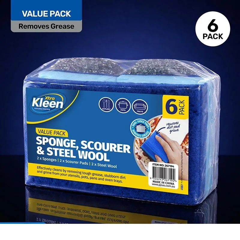 Sponge, Scourer Pad, Steel Wool Value Pack Set - 6pc – image 4