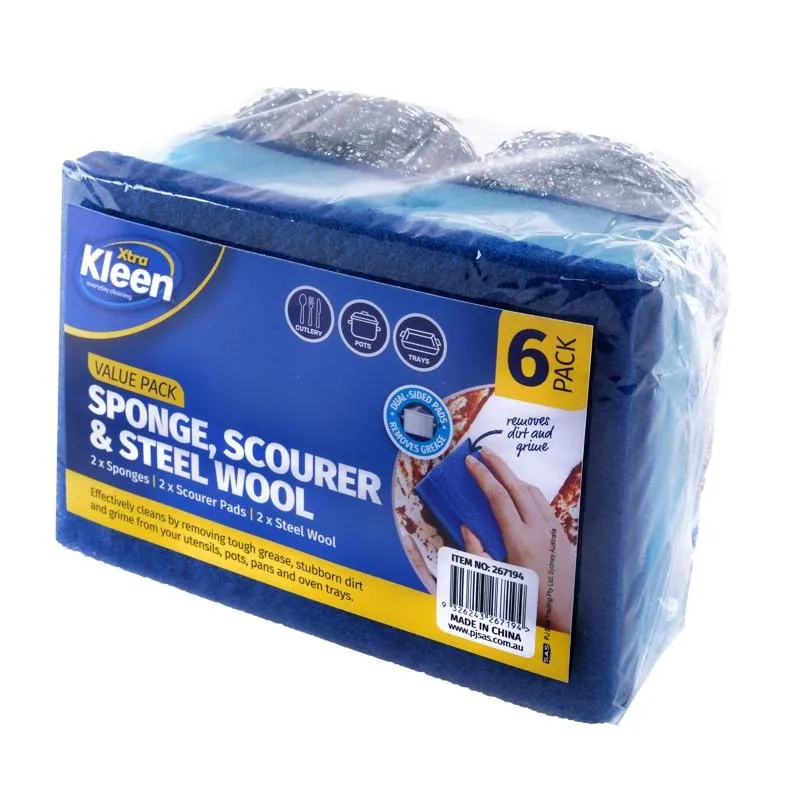 Sponge, Scourer Pad, Steel Wool Value Pack Set - 6pc – image 3