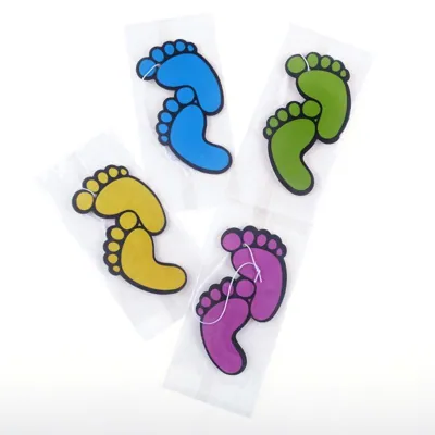 Air Fresheners Hanging Feet Designs 4pk 4 Assorted Colours/ Scents (Apple, Ocean, Vanilla & Berry)