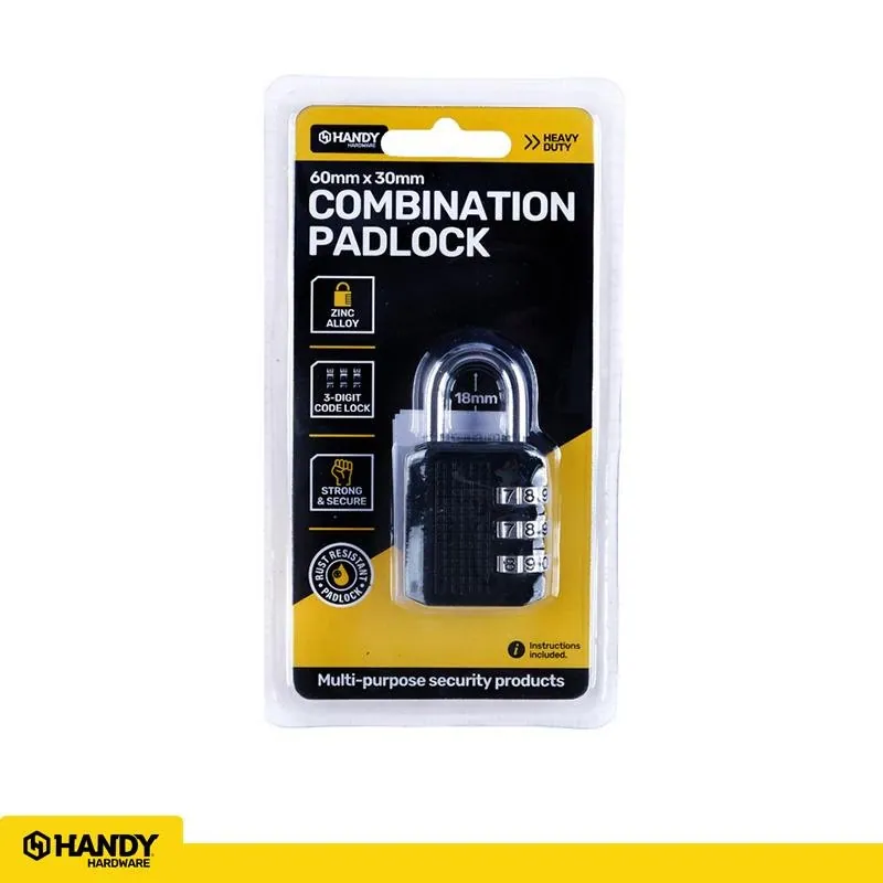 Padlock 3-Digit Combination 60mm X 30mm x15mm Black – image 4