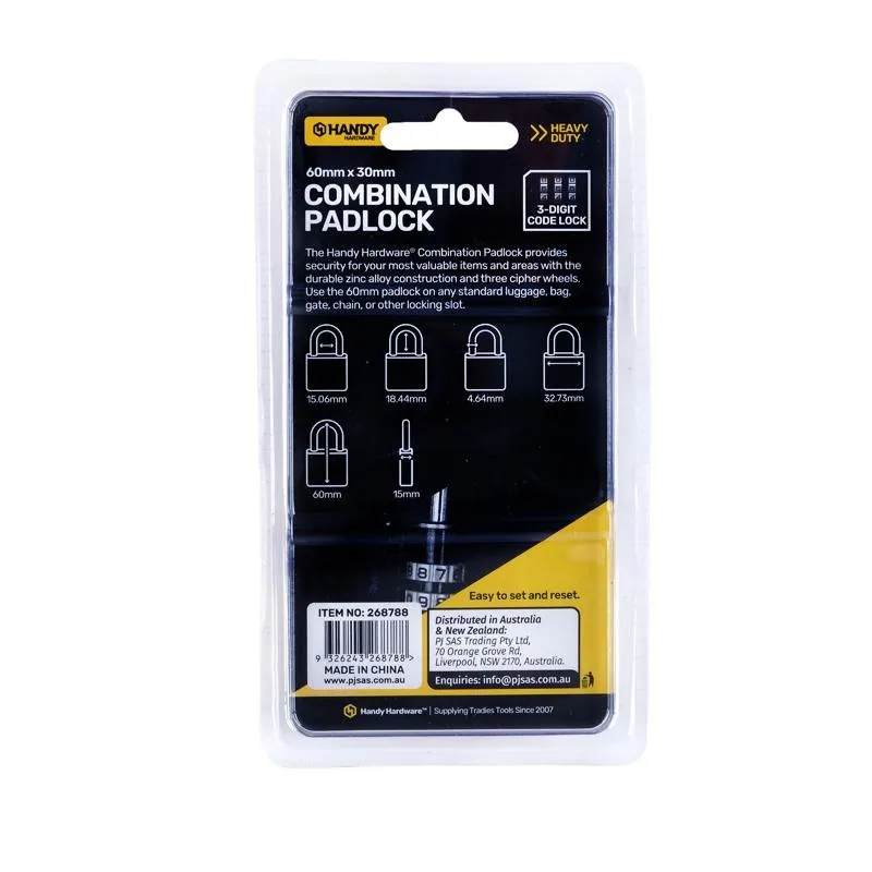 Padlock 3-Digit Combination 60mm X 30mm x15mm Black – image 3