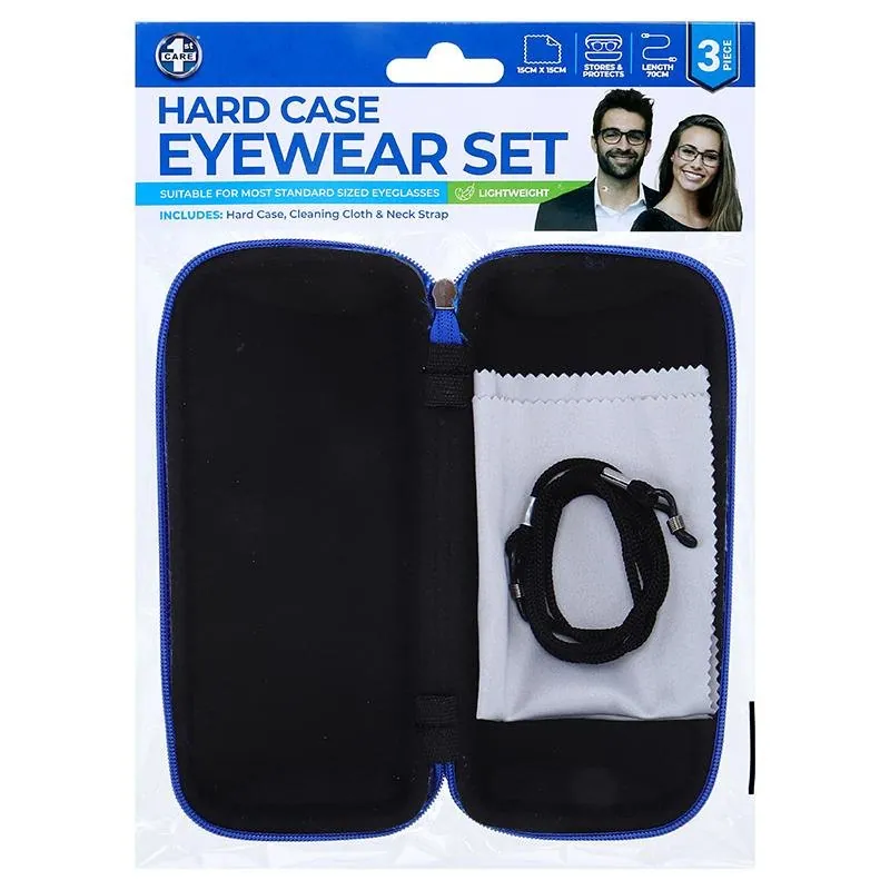 Reading Glasses Case Set 3pc - Includes: Hard Case, Cleaning Cloth, Neck Strap - Red, Pink, Blue, Green – image 4