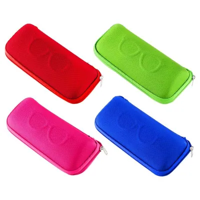 Reading Glasses Case Set 3pc - Includes: Hard Case, Cleaning Cloth, Neck Strap - Red, Pink, Blue, Green